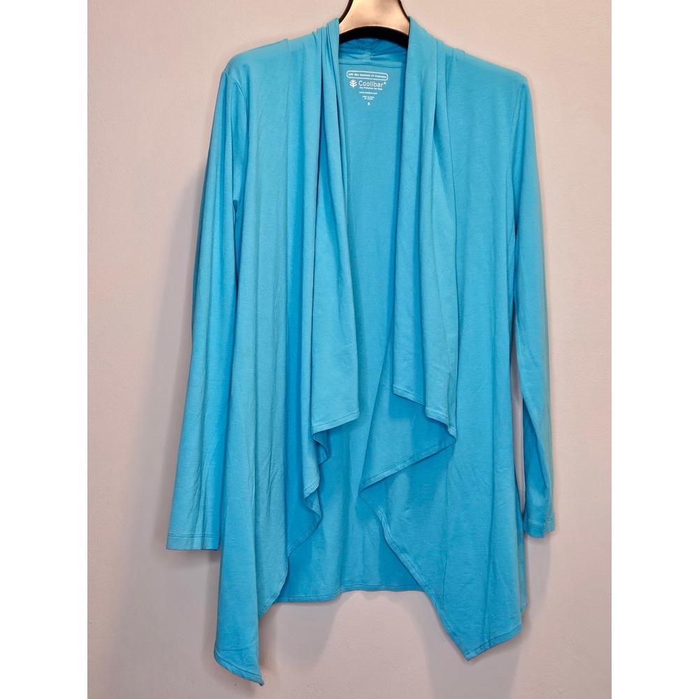 Coolibar Womens UPF 50+ Sun Protection Draped Open Front Cardigan Blue Small